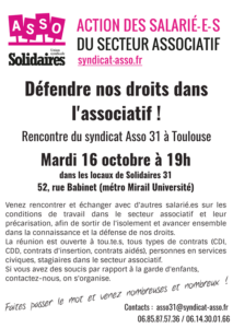 Rencontre syndicat ASSO @ Locaux de Solidaires 31